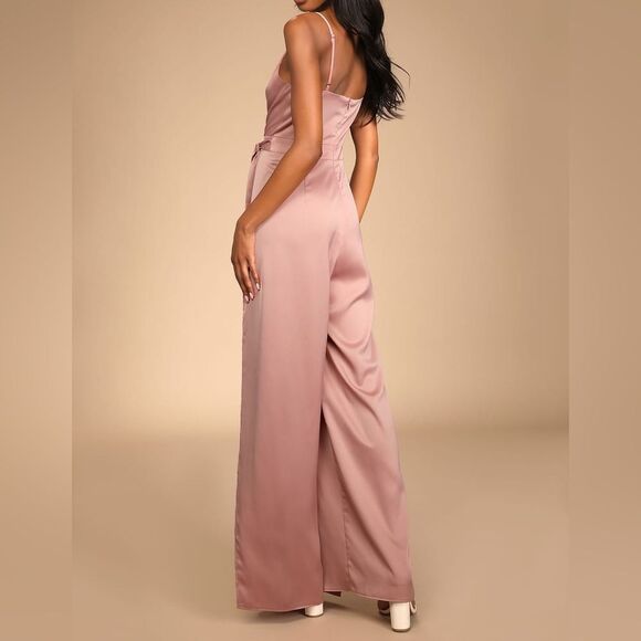 Lulus Jumpsuit Women’s Small Classy Night Out Maeve Satin Slit Leg NWT - Picture 4 of 15